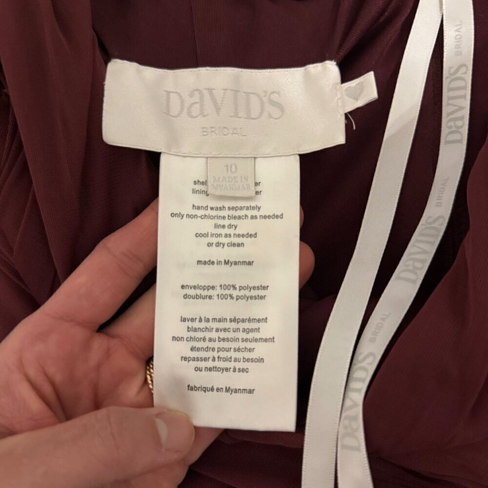Davids Bridal Burgundy Chiffon Bridesmaid Dress Womens Size 10 - Picture 6 of 9